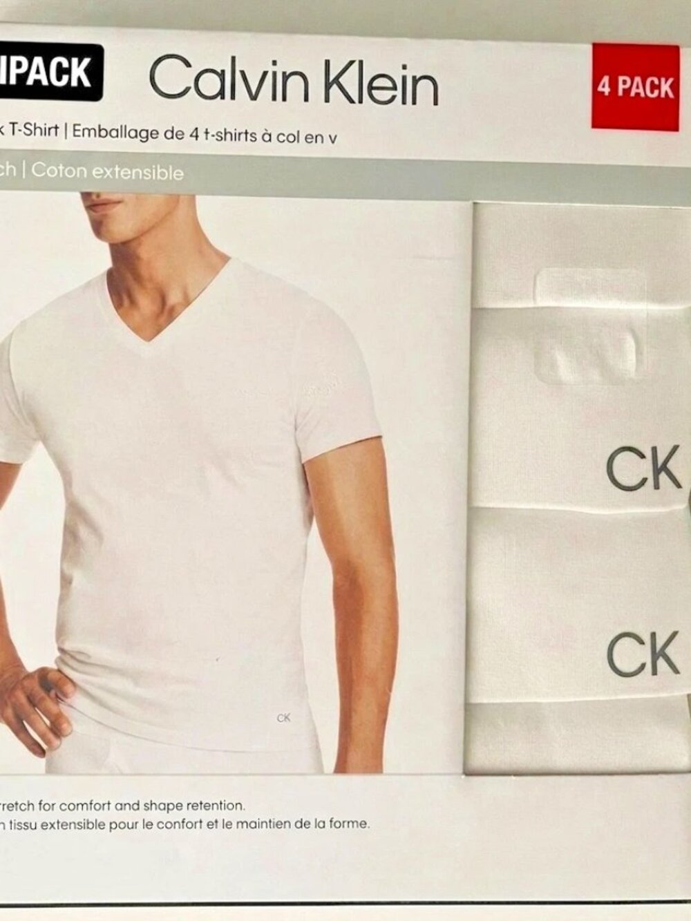 Calvin Klein Men Cotton Stretch V Neck Crew Neck 4 Pack Tee T Shirt Black /White